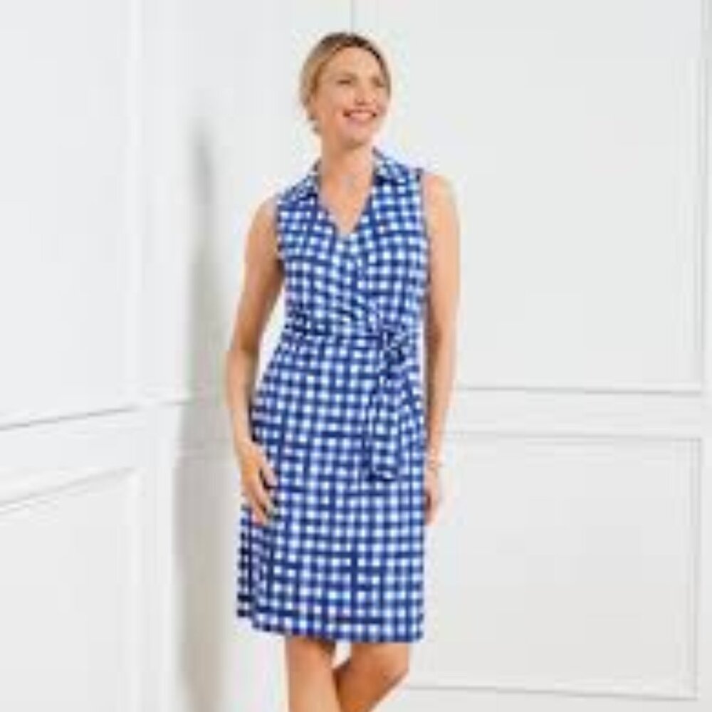 Talbots Blue and White Gingham Sleeveless Wrap Mini Dress